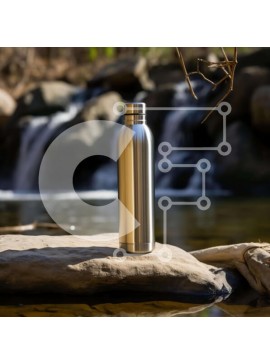 Intra Συλλεκτικό Ξύλινο Παζλ Plywood  4mm - Μπουκάλι νερού από ανοξείδωτο χάλυβα σε βράχους με φόντο καταρράκτη Σε Ξύλινο Κουτί - Διαστάσεις: 10x10 cm – 25 κομμάτια