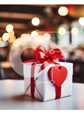 Intra Συλλεκτικό Ξύλινο Παζλ Plywood  4mm - Λευκό κουτί δώρου με κόκκινη καρδιά σε ένα κομψά διακοσμημένο τραπέζι Σε Ξύλινο Κουτί - Διαστάσεις Puzzle: 10x10 cm – 25 κομμάτια