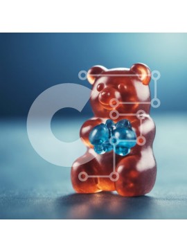 Σετ των 2 Intra Συλλεκτικό Ξύλινο Παζλ Plywood  4mm - Καφέ Gummy Bear που κρατά δύο μπλε τσίχλες Σε Ξύλινο Κουτί - Διαστάσεις: 10x10 cm – 25 κομμάτια