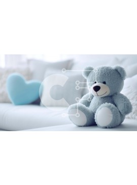 Intra Συλλεκτικό Ξύλινο Παζλ Plywood  4mm - Μπλε αρκουδάκι στον καναπέ με μαξιλάρι σε σχήμα καρδιάς Σε Ξύλινο Κουτί - Διαστάσεις Puzzle: 10x10 cm – 25 κομμάτια