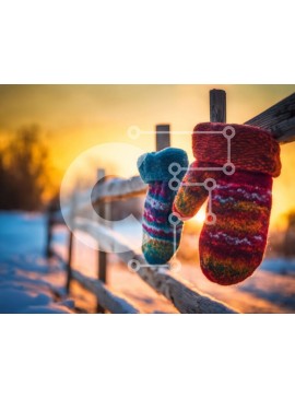 Intra Συλλεκτικό Ξύλινο Παζλ Plywood  4mm - Πολύχρωμα γάντια στον ξύλινο φράκτη στο χειμερινό τοπίο Σε Ξύλινο Κουτί - Διαστάσεις Puzzle: 10x10 cm – 25 κομμάτια