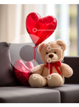 Intra Συλλεκτικό Ξύλινο Παζλ Plywood  4mm - Αρκουδάκι με μπαλόνια σε σχήμα καρδιάς σε ένα δωμάτιο Σε Ξύλινο Κουτί - Διαστάσεις Puzzle: 10x10 cm – 25 κομμάτια
