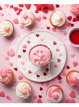 Σετ των 2 Intra Συλλεκτικό Ξύλινο Παζλ Plywood  4mm - Cupcakes με ροζ και λευκό πάγωμα σε ένα πιάτο Σε Ξύλινο Κουτί - Διαστάσεις: 10x10 cm – 25 κομμάτια