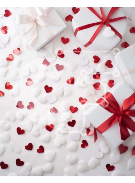Intra Συλλεκτικό Ξύλινο Παζλ Plywood  4mm - Κόκκινες και λευκές καρδιές σε λευκό φόντο με κουτιά δώρων Σε Ξύλινο Κουτί - Διαστάσεις Puzzle: 10x10 cm – 25 κομμάτια
