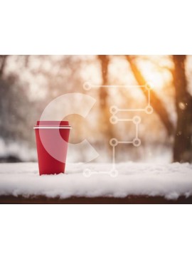 Intra Συλλεκτικό Ξύλινο Παζλ Plywood  4mm - Κόκκινο φλιτζάνι καφέ στο χιονισμένο έδαφος Σε Ξύλινο Κουτί - Διαστάσεις Puzzle: 10x10 cm – 25 κομμάτια