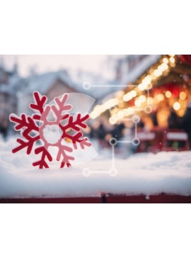 Intra Συλλεκτικό Ξύλινο Παζλ Plywood  4mm - Κόκκινη νιφάδα χιονιού στο χιόνι στην υπαίθρια αγορά Σε Ξύλινο Κουτί - Διαστάσεις Puzzle: 10x10 cm – 25 κομμάτια