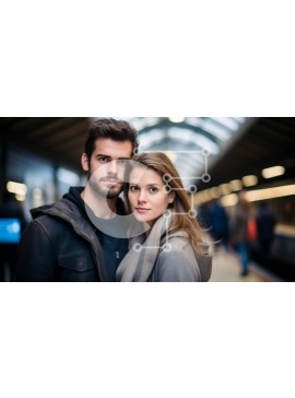 Intra Συλλεκτικό Ξύλινο Παζλ Plywood  4mm - Νεαρό ζευγάρι στο σιδηροδρομικό σταθμό Σε Ξύλινο Κουτί - Διαστάσεις Puzzle: 10x10 cm – 25 κομμάτια