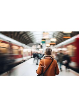 Intra Συλλεκτικό Ξύλινο Παζλ Plywood  4mm - Γυναίκα που περιμένει το τρένο στο σταθμό του μετρό Σε Ξύλινο Κουτί - Διαστάσεις Puzzle: 10x10 cm – 25 κομμάτια