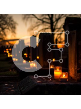 Intra Συλλεκτικό Ξύλινο Παζλ Plywood  4mm - Νεκροταφείο με κεριά στο ηλιοβασίλεμα Σε Ξύλινο Κουτί - Διαστάσεις Puzzle: 10x10 cm – 25 κομμάτια