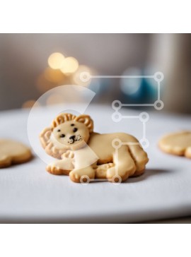 Σετ των 2 Intra Συλλεκτικό Ξύλινο Παζλ Plywood  4mm - Μπισκότα σε σχήμα λιονταριού σε λευκό πιάτο Σε Ξύλινο Κουτί - Διαστάσεις: 10x10 cm – 25 κομμάτια