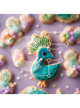 Σετ των 2 Intra Συλλεκτικό Ξύλινο Παζλ Plywood  4mm - Πολύχρωμο μπισκότο Peacock στο τραπέζι Σε Ξύλινο Κουτί - Διαστάσεις: 10x10 cm – 25 κομμάτια