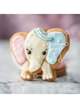 Σετ των 2 Intra Συλλεκτικό Ξύλινο Παζλ Plywood  4mm - Μπισκότο ελέφαντα με ροζ και μπλε πάγωμα σε μαρμάρινο πάγκο Σε Ξύλινο Κουτί - Διαστάσεις: 10x10 cm – 25 κομμάτια