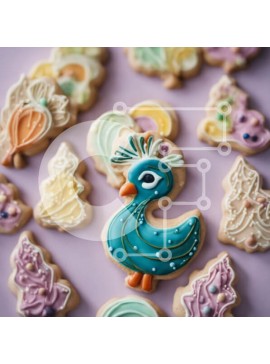 Σετ των 2 Intra Συλλεκτικό Ξύλινο Παζλ Plywood  4mm - Πολύχρωμα διακοσμημένα μπισκότα με σχέδια παγωνιού Σε Ξύλινο Κουτί - Διαστάσεις: 10x10 cm – 25 κομμάτια