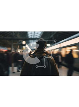 Intra Συλλεκτικό Ξύλινο Παζλ Plywood  4mm - Άνδρας που περιμένει στο σιδηροδρομικό σταθμό με το σακίδιο Σε Ξύλινο Κουτί - Διαστάσεις Puzzle: 10x10 cm – 25 κομμάτια