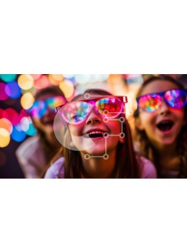 Intra Συλλεκτικό Ξύλινο Παζλ Plywood  4mm - Ομάδα τριών νεαρών κοριτσιών που φοράνε πολύχρωμα γυαλιά και χαμογελούν Σε Ξύλινο Κουτί - Διαστάσεις Puzzle: 10x10 cm – 25 κομμάτια