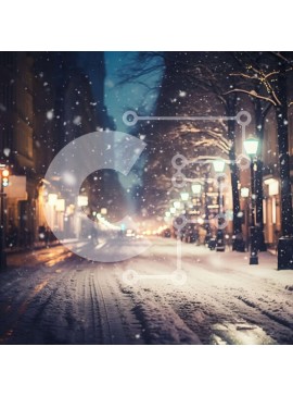 Intra Συλλεκτικό Ξύλινο Παζλ Plywood  4mm - Χιονισμένη City Street τη νύχτα με φώτα του δρόμου Σε Ξύλινο Κουτί - Διαστάσεις Puzzle: 10x10 cm – 25 κομμάτια