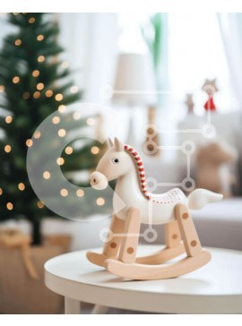 Intra Συλλεκτικό Ξύλινο Παζλ Plywood  4mm - Λευκό παιχνίδι αλόγων που κουνιέται δίπλα στο χριστουγεννιάτικο δέντρο Σε Ξύλινο Κουτί - Διαστάσεις Puzzle: 10x10 cm – 25 κομμάτια