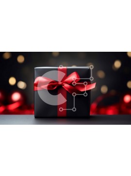Intra Συλλεκτικό Ξύλινο Παζλ Plywood  4mm - Μαύρο κουτί δώρου με κόκκινη κορδέλα σε φωτισμένο φόντο Σε Ξύλινο Κουτί - Διαστάσεις Puzzle: 10x10 cm – 25 κομμάτια