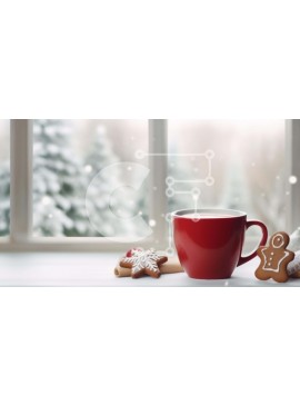 Intra Συλλεκτικό Ξύλινο Παζλ Plywood  4mm - Εορταστικό φλιτζάνι καφέ με μπισκότα μελόψωμο στο περβάζι Σε Ξύλινο Κουτί - Διαστάσεις Puzzle: 10x10 cm – 25 κομμάτια