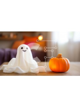 Intra Συλλεκτικό Ξύλινο Παζλ Plywood  4mm - Απόκριες φαντάσματα σε ξύλινο τραπέζι με κολοκύθα Σε Ξύλινο Κουτί - Διαστάσεις Puzzle: 10x10 cm – 25 κομμάτια