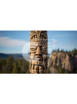 Intra Συλλεκτικό Ξύλινο Παζλ Plywood  4mm - Ξύλινο κοντάρι τοτέμ με ινδικό πρόσωπο σε φυσικό περιβάλλον Σε Ξύλινο Κουτί - Διαστάσεις: 10x10 cm – 25 κομμάτια