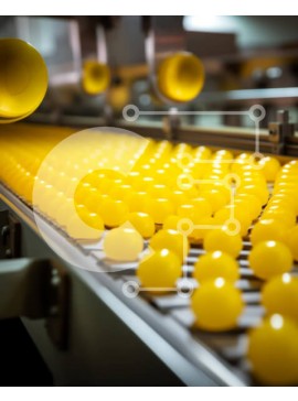 Σετ των 2 Intra Συλλεκτικό Ξύλινο Παζλ Plywood  4mm - Κίτρινες μπάλες αυγών στη ζώνη μεταφοράς Σε Ξύλινο Κουτί - Διαστάσεις: 10x10 cm – 25 κομμάτια