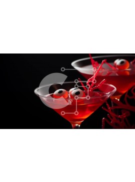 Intra Συλλεκτικό Ξύλινο Παζλ Plywood  4mm - Τρομακτικά γυαλιά Martini Halloween με Googly μάτια σε μαύρο φόντο Σε Ξύλινο Κουτί - Διαστάσεις Puzzle: 10x10 cm – 25 κομμάτια