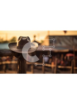 Intra Συλλεκτικό Ξύλινο Παζλ Plywood  4mm - Παλιό καπέλο καουμπόη σε ξύλινο ποστ με ανθρώπους Σε Ξύλινο Κουτί - Διαστάσεις Puzzle: 10x10 cm – 25 κομμάτια