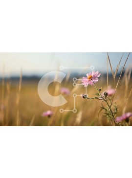 Intra Συλλεκτικό Ξύλινο Παζλ Plywood  4mm - Μονό ροζ λουλούδι σε ψηλό γρασίδι Σε Ξύλινο Κουτί - Διαστάσεις: 10x10 cm – 25 κομμάτια