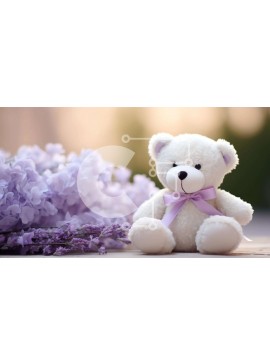 Intra Συλλεκτικό Ξύλινο Παζλ Plywood  4mm - Λευκό αρκουδάκι με μωβ κρίνους και λουλούδια λεβάντας Σε Ξύλινο Κουτί - Διαστάσεις: 10x10 cm – 25 κομμάτια