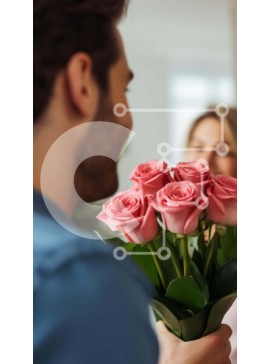 Intra Συλλεκτικό Ξύλινο Παζλ Plywood  4mm - Άνδρας που παρουσιάζει ροζ τριαντάφυλλα στη φίλη του Σε Ξύλινο Κουτί - Διαστάσεις Puzzle: 10x10 cm – 25 κομμάτια