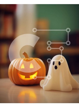 Intra Συλλεκτικό Ξύλινο Παζλ Plywood  4mm - Τραπέζι με θέμα το Halloween με κολοκύθες και παιχνίδι φαντάσματα Σε Ξύλινο Κουτί - Διαστάσεις Puzzle: 10x10 cm – 25 κομμάτια