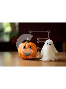 Intra Συλλεκτικό Ξύλινο Παζλ Plywood  4mm - Λευκό φάντασμα ειδώλιο και πορτοκαλί κολοκύθας Απόκριες διακόσμηση Σε Ξύλινο Κουτί - Διαστάσεις Puzzle: 10x10 cm – 25 κομμάτια