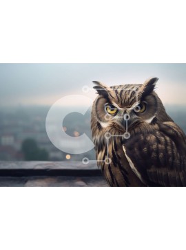 Σετ των 2 Intra Συλλεκτικό Ξύλινο Παζλ Plywood  4mm - Κουκουβάγια σκαρφαλωμένη σε μια προεξοχή με θέα στην πόλη Σε Ξύλινο Κουτί - Διαστάσεις: 10x10 cm – 25 κομμάτια