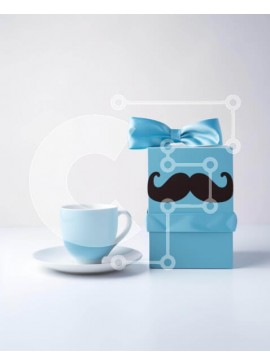 Intra Συλλεκτικό Ξύλινο Παζλ Plywood  4mm - Μπλε Κουτί δώρου με Κύπελλο και Μουστάκι Σε Ξύλινο Κουτί - Διαστάσεις Puzzle: 10x10 cm – 25 κομμάτια