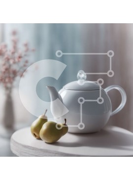 Σετ των 2 Intra Συλλεκτικό Ξύλινο Παζλ Plywood  4mm - Λευκή τσαγιέρα, αχλάδια και λουλούδια σε ένα διακοσμημένο τραπέζι Σε Ξύλινο Κουτί - Διαστάσεις: 10x10 cm – 25 κομμάτια