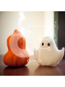 Intra Συλλεκτικό Ξύλινο Παζλ Plywood  4mm - Φαντάσματα αποκριών σε ένα ξύλινο τραπέζι Σε Ξύλινο Κουτί - Διαστάσεις Puzzle: 10x10 cm – 25 κομμάτια