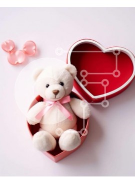 Intra Συλλεκτικό Ξύλινο Παζλ Plywood  4mm - Λευκό αρκουδάκι σε κουτί σε σχήμα καρδιάς με ροζ τριαντάφυλλα Σε Ξύλινο Κουτί - Διαστάσεις Puzzle: 10x10 cm – 25 κομμάτια