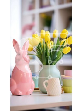 Intra Συλλεκτικό Ξύλινο Παζλ Plywood  4mm - Διακόσμηση πασχαλινών τραπεζιών με λαγουδάκι και τουλίπες Σε Ξύλινο Κουτί - Διαστάσεις Puzzle: 10x10 cm – 25 κομμάτια