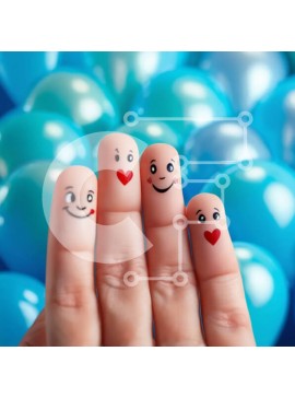 Σετ των 2 Intra Συλλεκτικό Ξύλινο Παζλ Plywood  4mm - Χέρι με διακοσμημένα νύχια που κρατά μπλε μπαλόνια Σε Ξύλινο Κουτί - Διαστάσεις: 10x10 cm – 25 κομμάτια