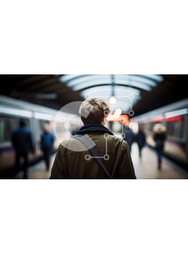 Intra Συλλεκτικό Ξύλινο Παζλ Plywood  4mm - Άνθρωπος που περιμένει στο σταθμό του μετρό Σε Ξύλινο Κουτί - Διαστάσεις Puzzle: 10x10 cm – 25 κομμάτια