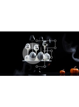 Σετ των 2 Intra Συλλεκτικό Ξύλινο Παζλ Plywood  4mm - Λιχουδιές Marshmallow με θέμα το Halloween σε μαύρο μπολ Σε Ξύλινο Κουτί - Διαστάσεις: 10x10 cm – 25 κομμάτια