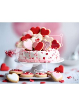 Σετ των 2 Intra Συλλεκτικό Ξύλινο Παζλ Plywood  4mm - Τούρτα του Αγίου Βαλεντίνου με στολίδια καρδιάς και μπισκότα Σε Ξύλινο Κουτί - Διαστάσεις: 10x10 cm – 25 κομμάτια