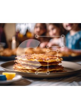 Σετ των 2 Intra Συλλεκτικό Ξύλινο Παζλ Plywood  4mm - Φρεσκοφτιαγμένη στοίβα από τηγανίτες με τα παιδιά Σε Ξύλινο Κουτί - Διαστάσεις: 10x10 cm – 25 κομμάτια