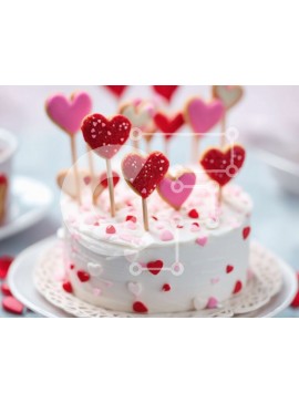 Σετ των 2 Intra Συλλεκτικό Ξύλινο Παζλ Plywood  4mm - Τούρτα του Αγίου Βαλεντίνου με καρδιές και μπισκότα Σε Ξύλινο Κουτί - Διαστάσεις: 10x10 cm – 25 κομμάτια