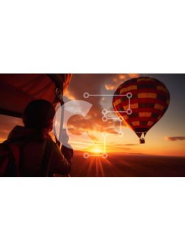 Intra Συλλεκτικό Ξύλινο Παζλ Plywood  4mm - Γυναίκα που απολαμβάνει τη θέα στο ηλιοβασίλεμα από το μπαλόνι ζεστού αέρα Σε Ξύλινο Κουτί - Διαστάσεις Puzzle: 10x10 cm – 25 κομμάτια