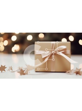 Intra Συλλεκτικό Ξύλινο Παζλ Plywood  4mm - Καφέ Κουτί δώρου με χρυσή κορδέλα και διακοσμητικά αστέρια Σε Ξύλινο Κουτί - Διαστάσεις Puzzle: 10x10 cm – 25 κομμάτια