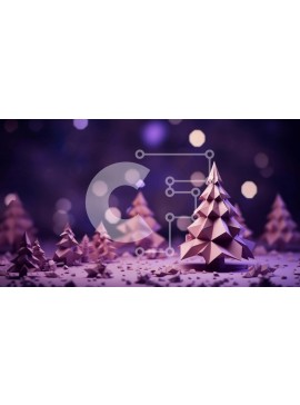 Intra Συλλεκτικό Ξύλινο Παζλ Plywood  4mm - Χριστουγεννιάτικα δέντρα Origami σε αφηρημένο μοβ φόντο Σε Ξύλινο Κουτί - Διαστάσεις Puzzle: 10x10 cm – 25 κομμάτια