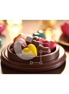 Σετ των 2 Intra Συλλεκτικό Ξύλινο Παζλ Plywood  4mm - Πολύχρωμες καραμέλες σοκολάτας σε σχήμα καρδιάς σε μπολ Σε Ξύλινο Κουτί - Διαστάσεις: 10x10 cm – 25 κομμάτια