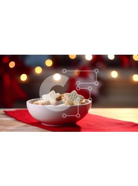 Σετ των 2 Intra Συλλεκτικό Ξύλινο Παζλ Plywood  4mm - Μπισκότα σε σχήμα αστεριού σε λευκό μπολ σε εορταστική κόκκινη χαρτοπετσέτα Σε Ξύλινο Κουτί - Διαστάσεις: 10x10 cm – 25 κομμάτια